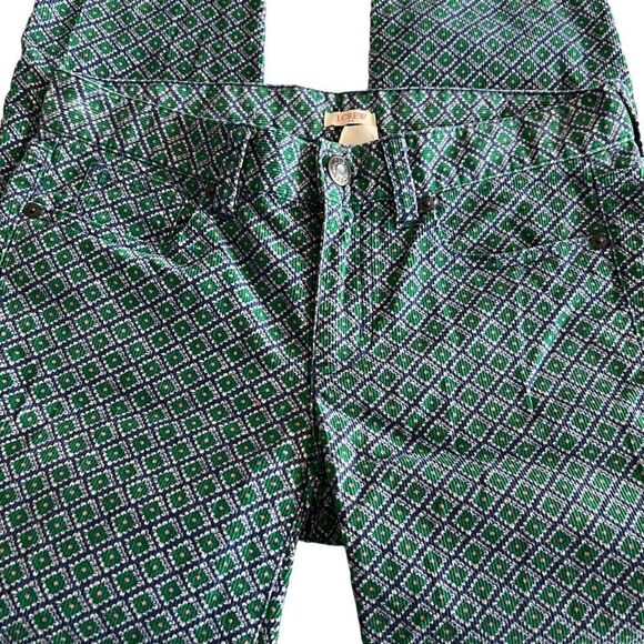 J. Crew Factory Geometric Print Corduroy Stretch Toothpick Pants 26 Blue Green - Picture 2 of 4